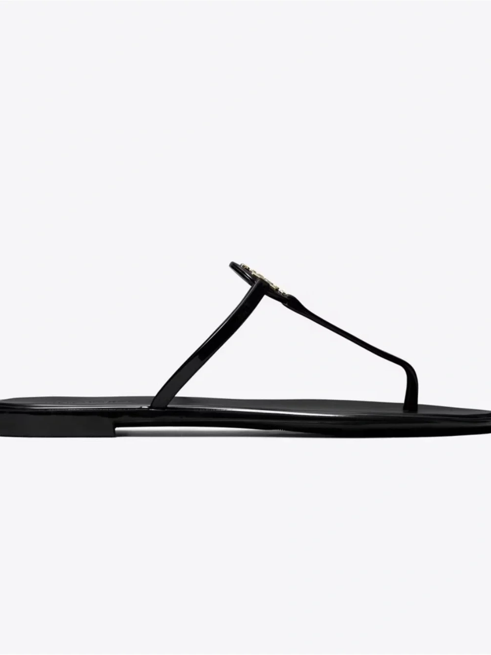 Tory Burch Black Jelly Logo Thong Sandals with Gold Emblem